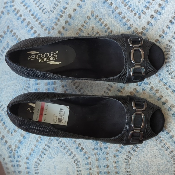 NWT Aerosoles Heel Rest Good Lux Peep Toe Pumps 9.5 Black Faux Snakeskin Pattern - Picture 9 of 16